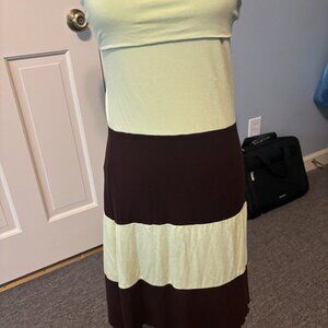 ZEN-KNITS LADIES SIZE M. STRAPLESS A- LINE LAYERED DRESS BROWN & GREEN